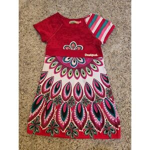 Desigual Girls Printed Boho Dress Size 5/6 Colorful Mandala Short‎ Sleeve